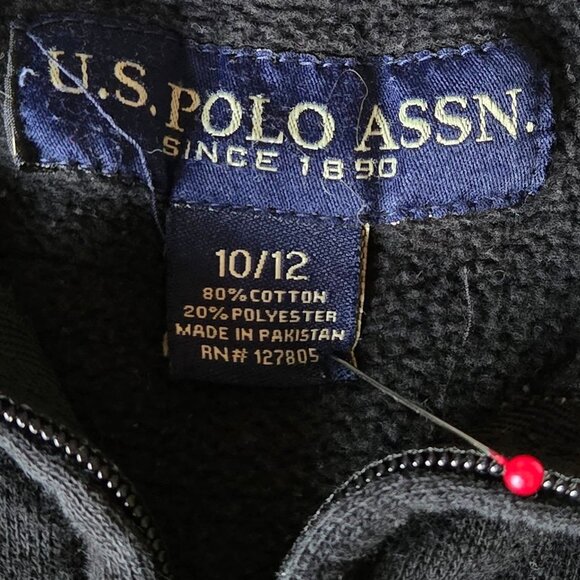 Boys Size 10/12  U.S. Polo  Black & White Full Zip Logo Jacket - Picture 6 of 10